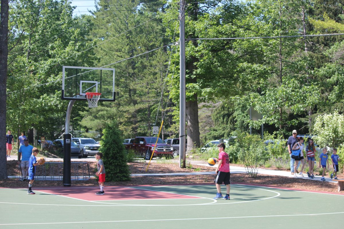 kids playing on basketball courts
