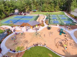 drone pic of glen arbor township park in the summer